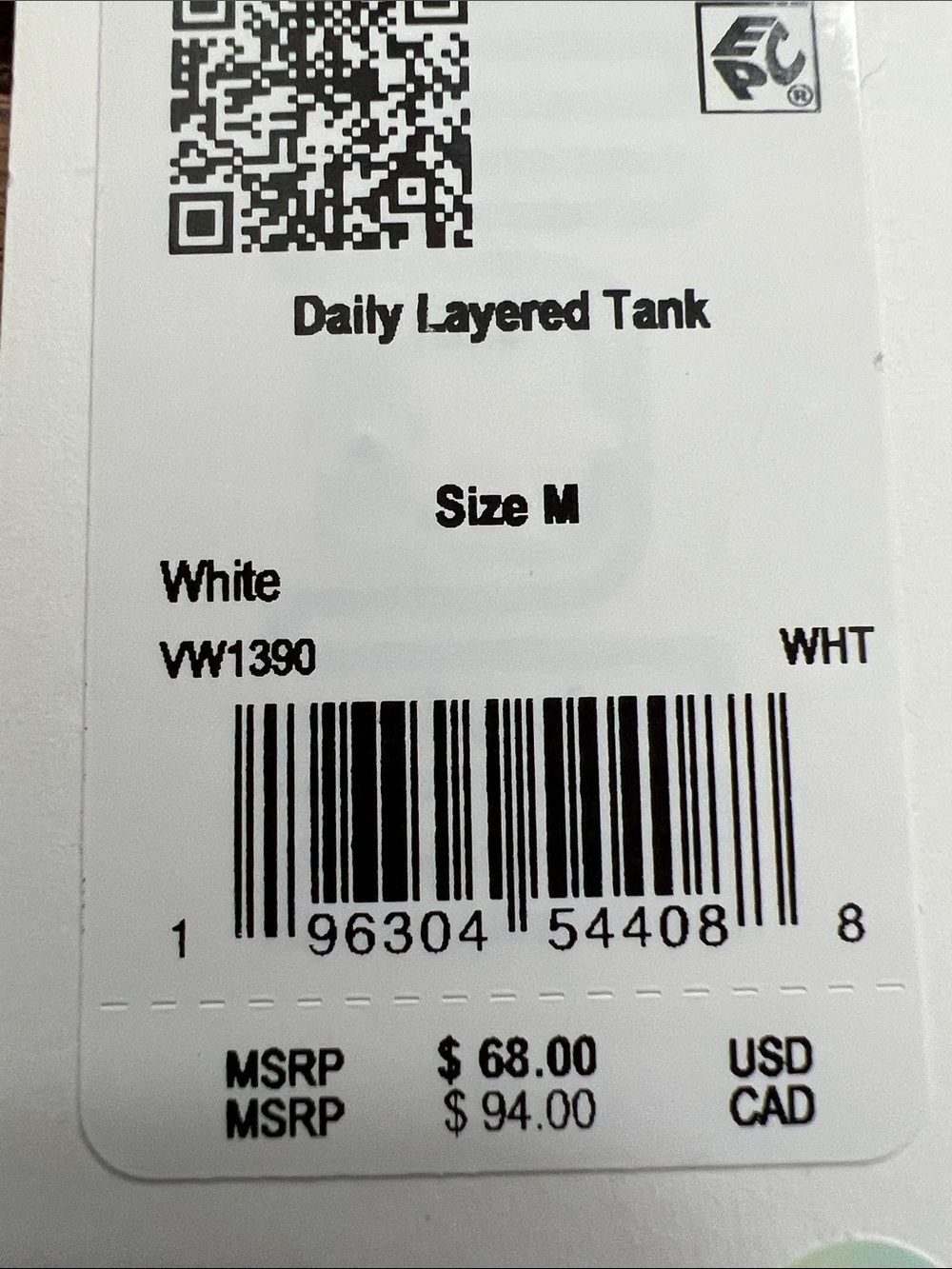 Vuori White Black Daily Layered Tank Size Medium NEW WITH TAGS NWT - Picture 5 of 5
